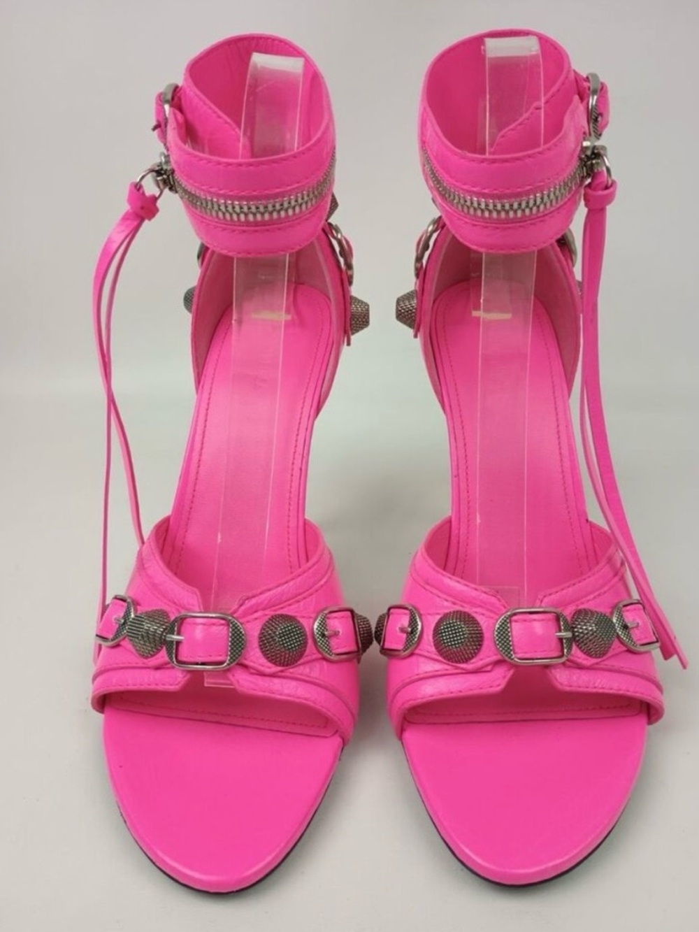Balenciaga Neon Pink Ankle-Strap Heeled Sandals